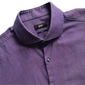 Boss Huge Boss Slim Fit Purple Button Up Long Sleeve Dress Shirt Size 16.5